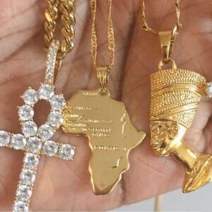 men Ankh necklace , mini africa necklace and Nefertiti necklace set